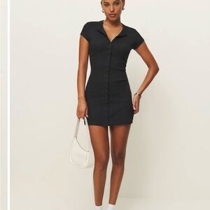 NWT Reformation Black Raelynn Mini Button-Up Dress